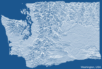Wall Mural - Topographic technical drawing relief map of the Federal State of Washington, USA with white contour lines on blue background
