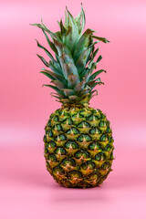 Wall Mural - Whole ripe pineapple on the pink background
