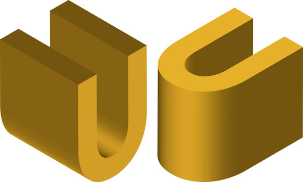 Isometric letter U. Template for creating logos, emblems, monograms