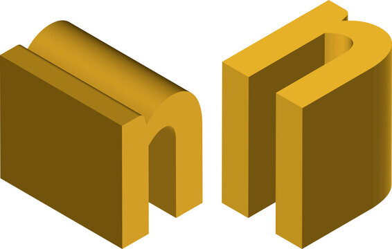 Isometric letter n. Template for creating logos, emblems, monograms