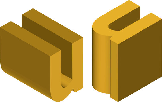 Isometric letter u. Template for creating logos, emblems, monograms