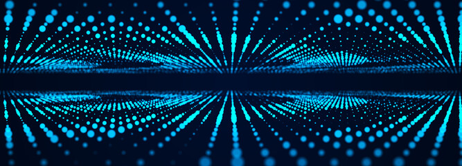 Fototapete - Abstract technology background. Computer matrix. Futuristic cyber blue background of points. 3d rendering.