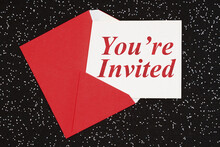 You Are Invited Greeting Card With Red Envelope On Black
