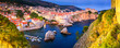 Evening view of the Old Town of Dubrovnik from the side of Fort Lovrijenac, panorama, banner, on the Adriatic coast of Croatia