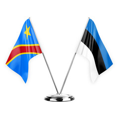 Two table flags isolated on white background 3d illustration, dr congo and estonia