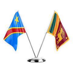 Two table flags isolated on white background 3d illustration, dr congo and sri lanka