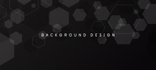 Dark Black Gradient Minimal Vector Background With Dotted And Hexagon Shape. Abstract Halftone Textured Backdrop For Banners, Presentations, Business Templates