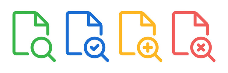 Poster - Search file document icon set. Magnifying glass and document symbol.