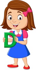 Poster - Little girl cartoon holding alphabet letter D