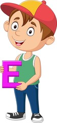 Poster - Little boy cartoon holding alphabet letter E