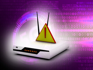 Poster - 3d illustration WiFi modem with Exclamation sign  