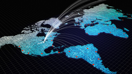 Poster - Global connectivity from Chicago, USA to other major cities around the world. Technology and network connection, trading and traveling concept. World map element of this clip furnished by NASA