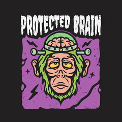 Wall Mural - illustration of chimpanzee with brain protected in glass jar