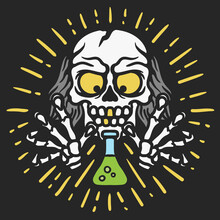 Illustration Of Crazy Skull Scientist With Hand Gripping Erlenmeyer Flask