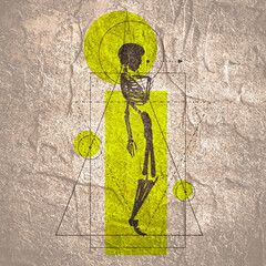 Sticker - Mystical vintage gothic geometry thin lines symbol with silhouette of a human skeleton