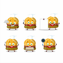 Wall Mural - Cartoon character of hamburger gummy candy with various chef emoticons