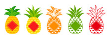 Pineapple With Red Spring Couplet Set Vector Isolated