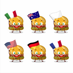 Sticker - Hamburger gummy candy cartoon character bring the flags of various countries