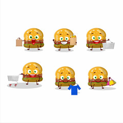 Sticker - A Rich hamburger gummy candy mascot design style going shopping