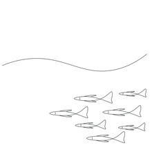 Fishs Silhouette Line Drawing Vector Illustration