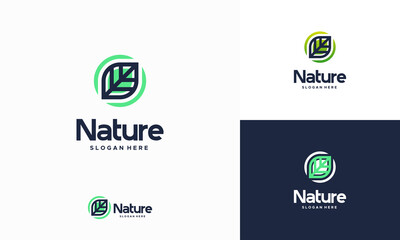 Wall Mural - Iconic Nature Leaf Logo Design Template, Abstract green leaf logo icon vector design. Landscape design, garden, Plant, nature and ecology vector logo