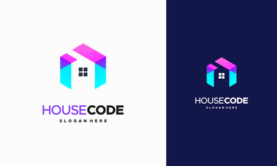 Sticker - creative code house logo designs concept vector, programming house logo template