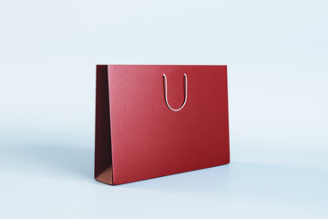 Poster - Empty red shopping bag with mock up place on white background. Christmas, present and packaging concept. 3D Rendering.