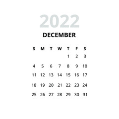 Sticker - 2022 December Month Calendar. Vector Illustration of Time Numbers.