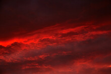 Red Sunset Sky With Dramatic Clouds