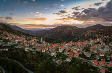 Aerial View Over The Beautiful Historical Village Dimitsana During Winter Period In Arcadia, Peloponnese, Greece