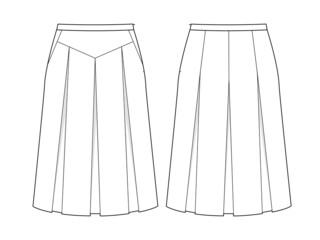 Fashion technical drawing of A-line pleated skirt
