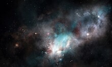 Nebula Gas Clouds. Outer Space Background. Artist Rendered Image. Infinite Space Background With Nebulas And Stars.
