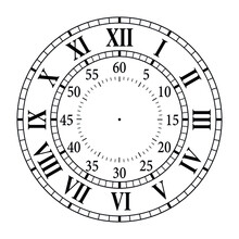 An Empty Watch Face With Arabic And Roman Numerals, With Hour, Minute And Second Marks
