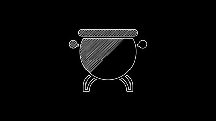 Sticker - White line Witch cauldron icon isolated on black background. Happy Halloween party. 4K Video motion graphic animation