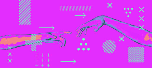Aufkleber - Vector 3D model of hands going to touch together, reminiscent of Michelangelo's artwork
