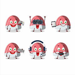 Wall Mural - Pufflettes gummy candy cartoon character are playing games with various cute emoticons