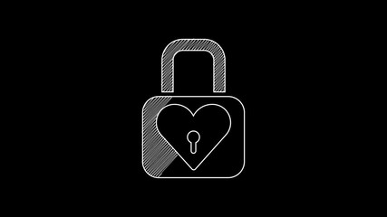 Poster - White line Lock and heart icon isolated on black background. Locked Heart. Love symbol and keyhole sign. Valentines day symbol. 4K Video motion graphic animation