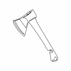 Continuous one simple single line drawing of axe for cutting wood icon in silhouette on a white background. Linear stylized.