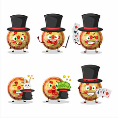 Sticker - A pizza gummy candy Magician cartoon character perform on a stage