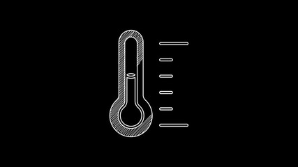 Poster - White line Sauna thermometer icon isolated on black background. Sauna and bath equipment. 4K Video motion graphic animation