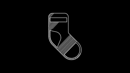 Sticker - White line Christmas stocking icon isolated on black background. Merry Christmas and Happy New Year. 4K Video motion graphic animation