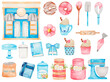 Set Cake Watercolor blue confectionery sweety