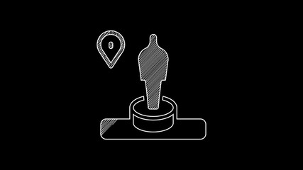 Sticker - White line Map pin and monument icon isolated on black background. Navigation, pointer, location, map, gps, direction, place, compass, search concept. 4K Video motion graphic animation