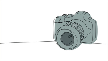 Compact digital camera.  Photography equipment concept. One continuous line drawing. Vector illustration