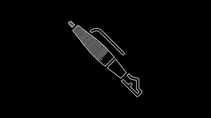 Sticker - White line Fountain pen nib icon isolated on black background. Pen tool sign. 4K Video motion graphic animation