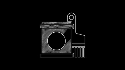 Sticker - White line Paint bucket and brush icon isolated on black background. 4K Video motion graphic animation