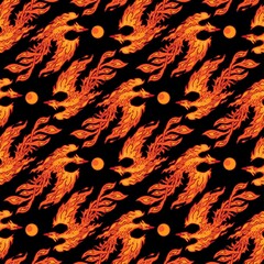 Phoenix seamless pattern on black background vector illustration