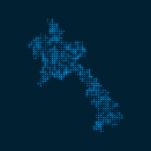 Laos Dotted Glowing Map. Shape Of The Country With Blue Bright Bulbs. Vector Illustration.