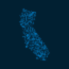 Poster - California dotted glowing map. Shape of the US state with blue bright bulbs. Vector illustration.