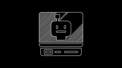 Poster - White line Robot icon isolated on black background. Artificial intelligence, machine learning, cloud computing. 4K Video motion graphic animation